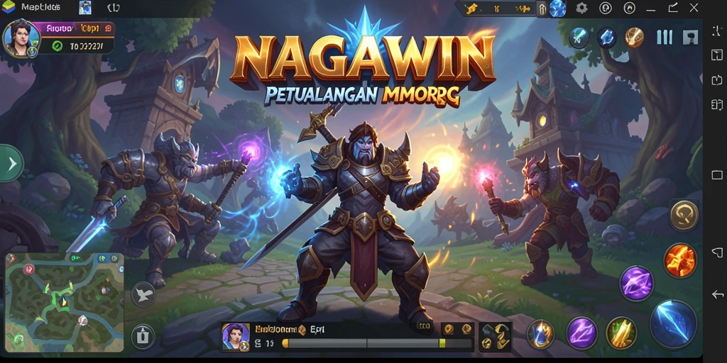 Screenshot NAGAWIN menunjukkan pertarungan epik dalam dunia MMORPG.