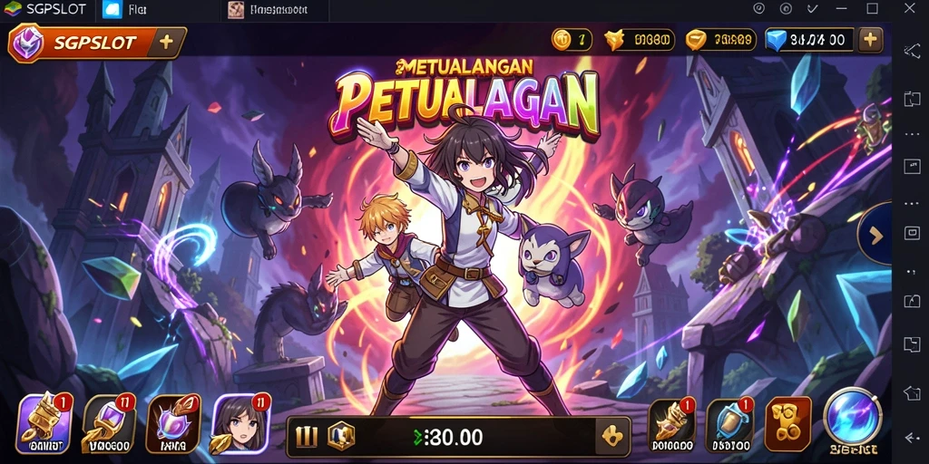 Tampilan gameplay SGPSLOT dengan karakter anime yang berwarna-warni.